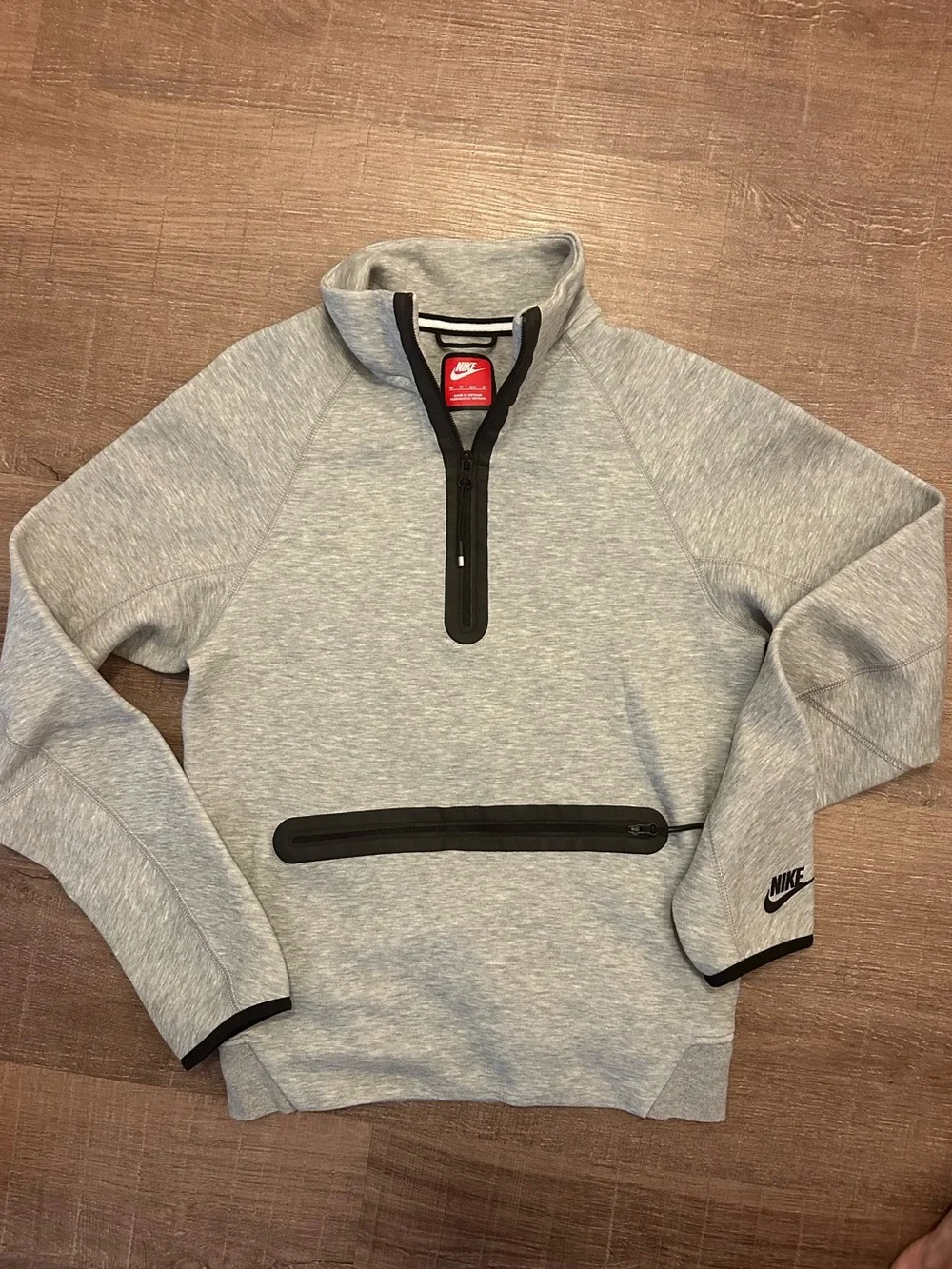 Nike Tech Gray Pullover Hoodie with Black Accents